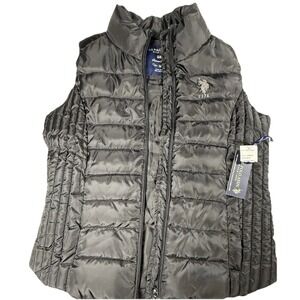 US Polo Assn Puffer Vest Womens Large L Black Full Zip Sleeveles NWT